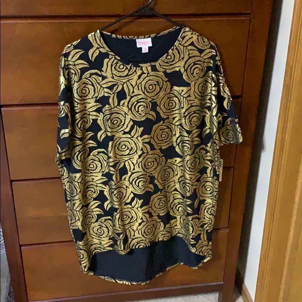 Lularoe ELEGANT Irma XS Black/Gold Rose foil NWT